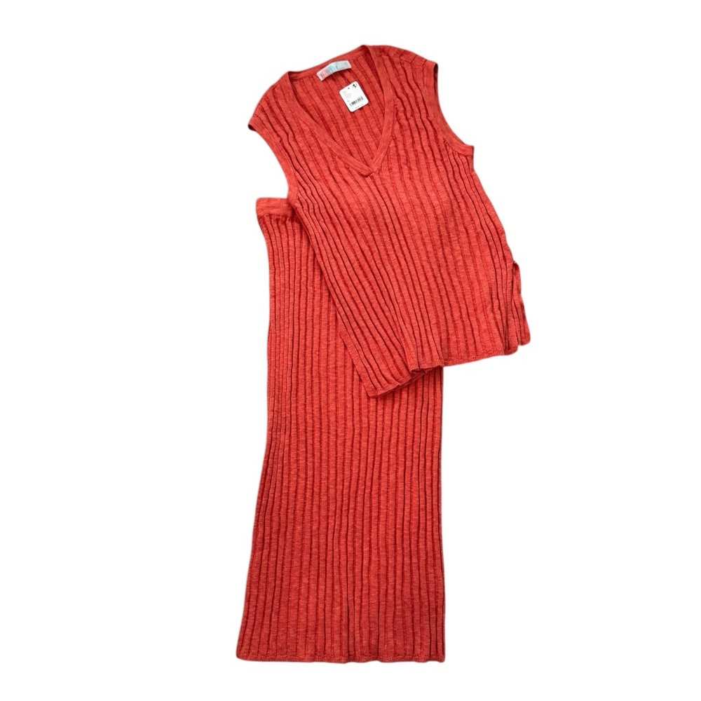 Free People Red Ribbed Skirt Set